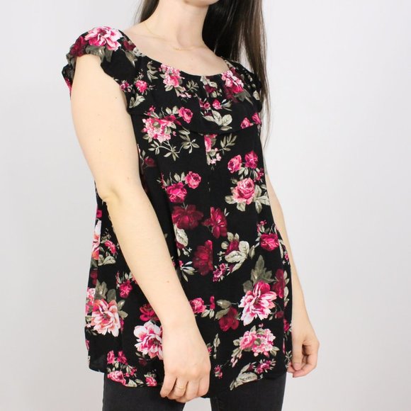 *U2B Off the Shoulder Floral Black  Top - Picture 3 of 7